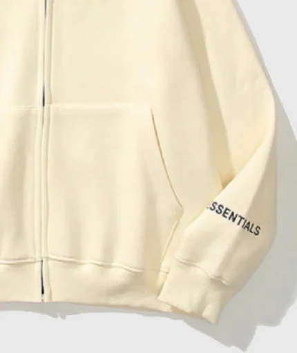 Essentials Oversized Reflective Print Zip-up Cream Hoodie